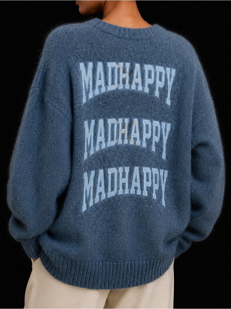 Madhappy Blue Logo Knit Crewneck Sweater